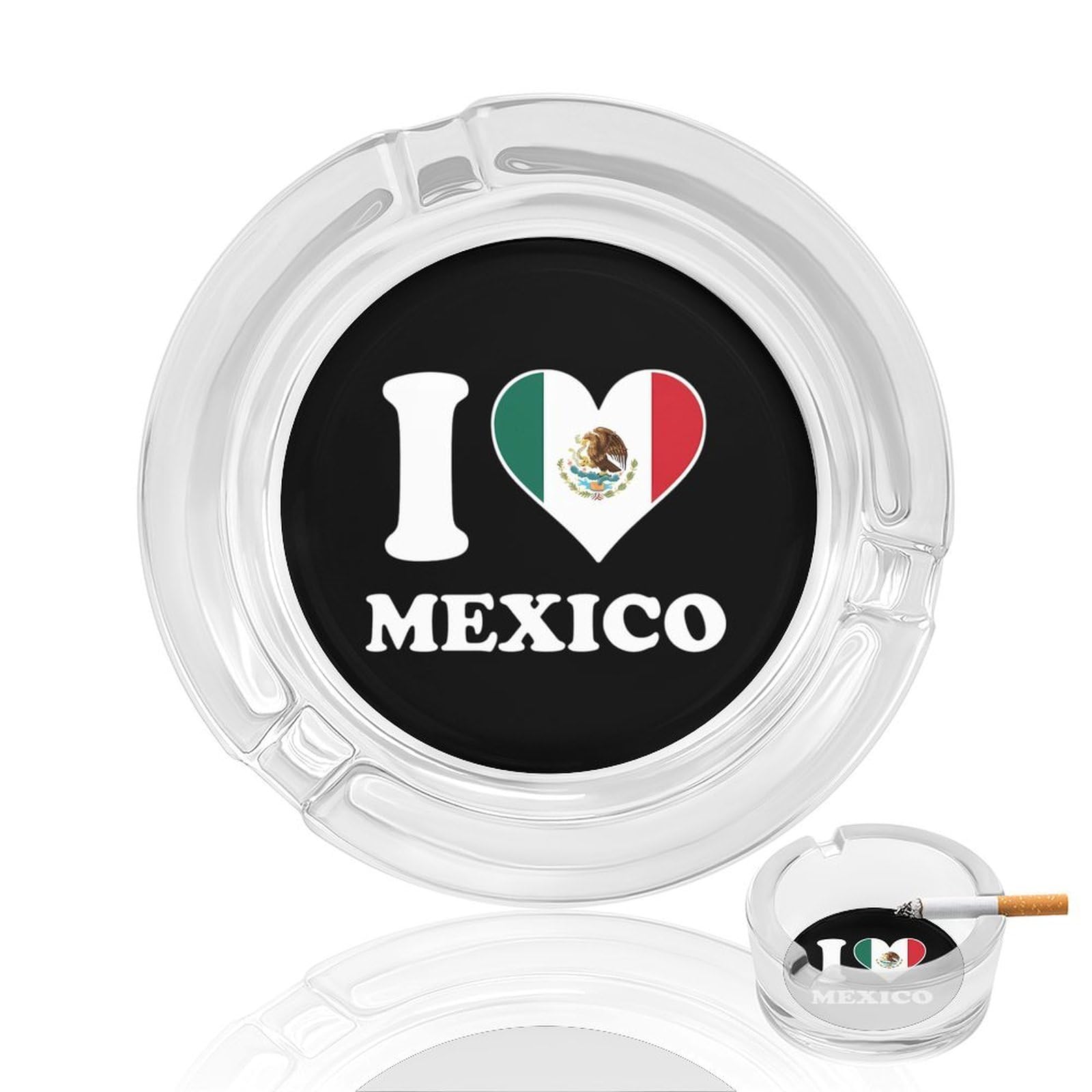 I Love Mexico Mexican Ashtray Portable Round Glass Outdoor Ash Tray for Home Office Garden Pub