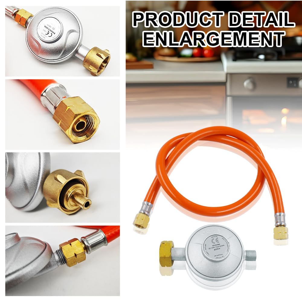 Regolatore di pressione del gas, 50 mbar, tubo del gas da 150 cm, con riduttore di pressione, set di riduttore di pressione, attacchi a vite da 1/4" a sinistra, set di regolatori per campeggio