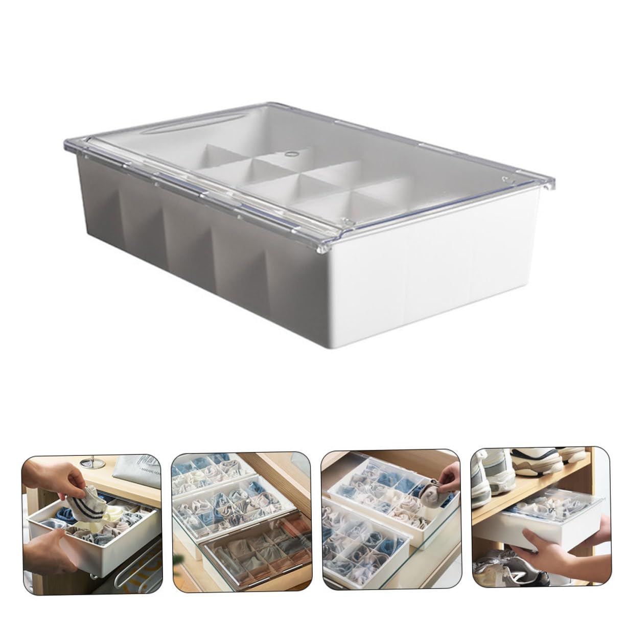 TOYANDONA Organizer per Calzini e 15 Scomparti a Griglie Multiple, Scatola Portaoggetti Coperchio, per Casa e Cassetti