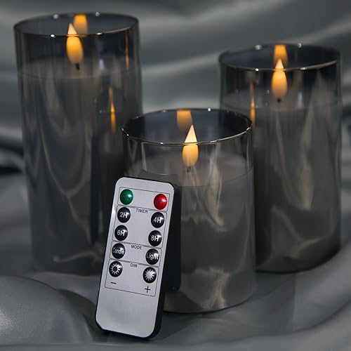 Miniatura 7 de Yinuo Candle Velas LED sin llama parpadeantes, funcionan con pilas con temporizador remoto, velas de efecto de vidrio, luz de llama móvil de color