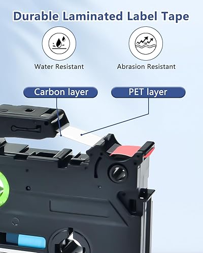 Miniatura 5 de Paquete de 1 cinta de repuesto para rotuladora Brother TZe-435 TZ-435 laminada P Touch de 0.47 pulgadas, cinta blanca sobre roja, compatible con