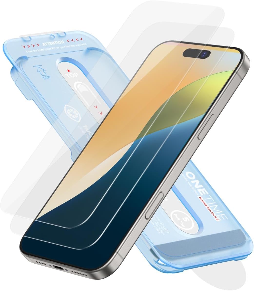 NanoArmour ONETIME for iPhone 16 Pro Max Screen Protector, Case Friendly, Tempered Glass, Ultra Clear, Edge Reinforced, Easy Install, Dust-Free, Scratch Resistant - 2 Pack