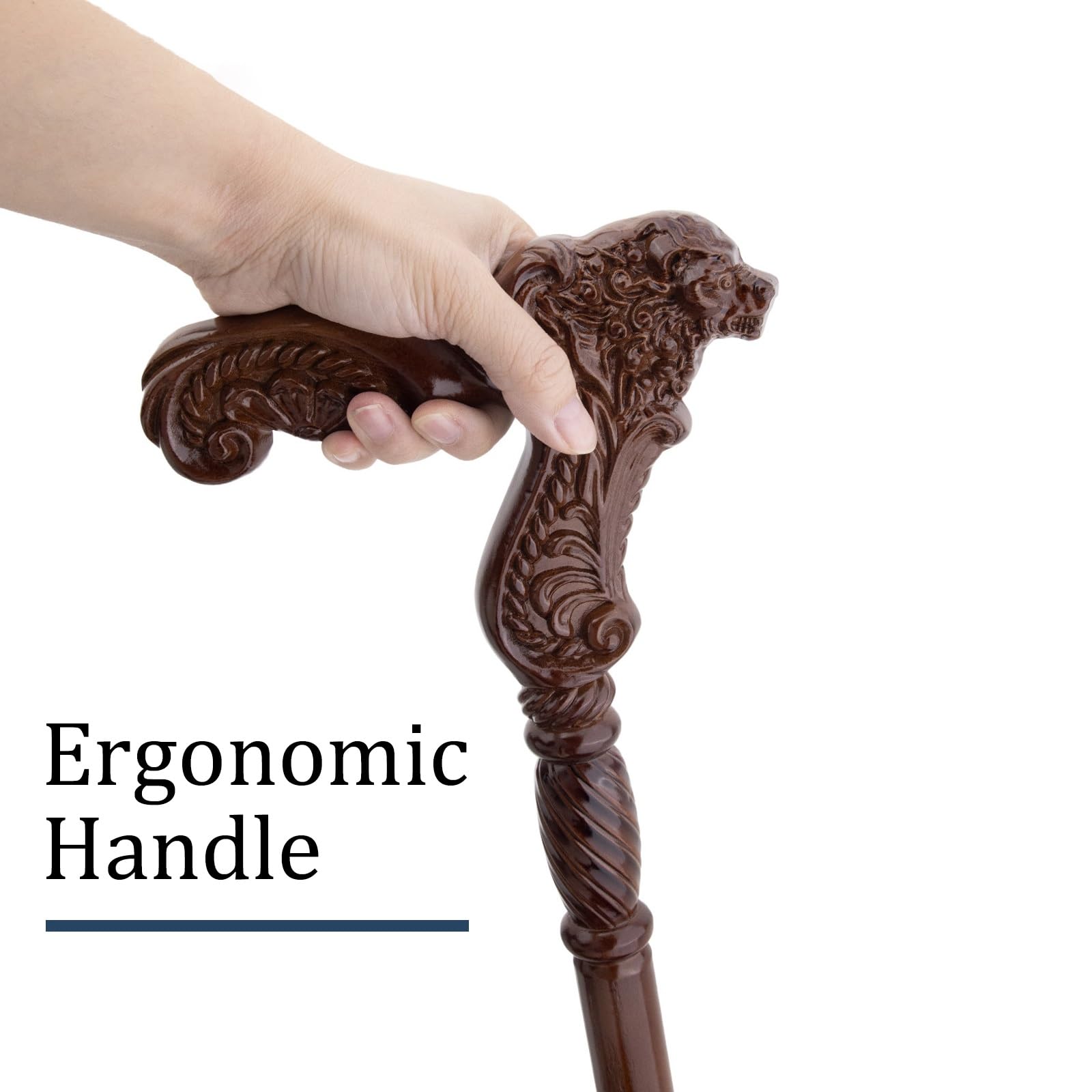 Bastoni da Passeggio con Motivo Leone In Legno, con Impugnatura Ergonomica e Punta In Gomma Antiscivolo, Bastone Decorativo di Lusso Cospaly per Uomo e Donna 93 Cm