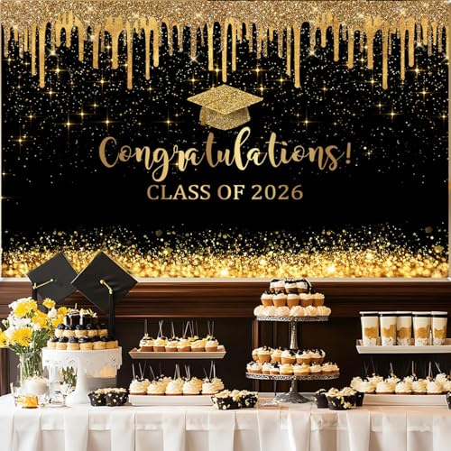 Fondo Fotográfico Graduación 7x5ft Negro y Dorado miniatura 3