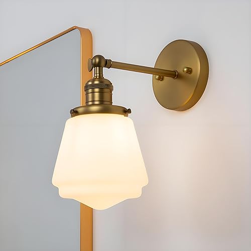 Lámpara de pared vintage de 1 luz con pantalla de vidrio blanco leche, lámpara de pared industrial regulable para interiores para dormitorio, sala