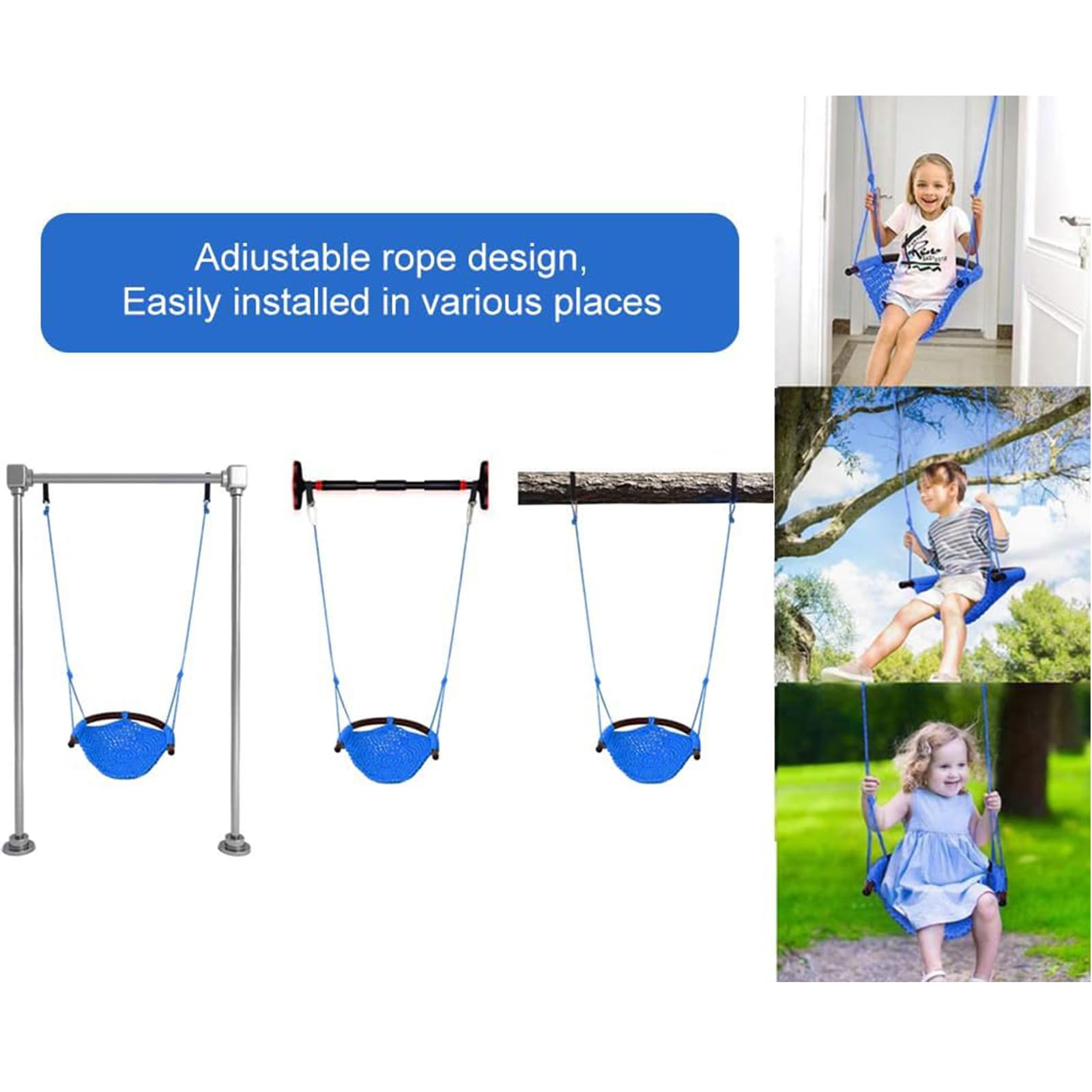 Kinderschaukel Outdoor Schaukel Garten handgestrickter Schaukelsitz für Indoor Outdoor Spielplatz Hinterhof Höhenverstellbar Atmungsaktiv elastisch Bequemer Nestschaukel (Color:Blau)