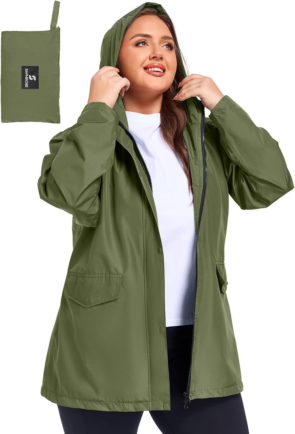 SaphiRose Women's Plus Size Raincoat with hood Waterproof Rain Jackets Light Packable Windbreaker Jacket