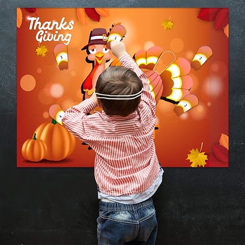 Miniatura 5 de Juegos de Acción de Gracias: 26.5 x 20 pulgadas, Pin The Tail on the Turkey Juegos de Acción de Gracias para niños, suministros de decoración de