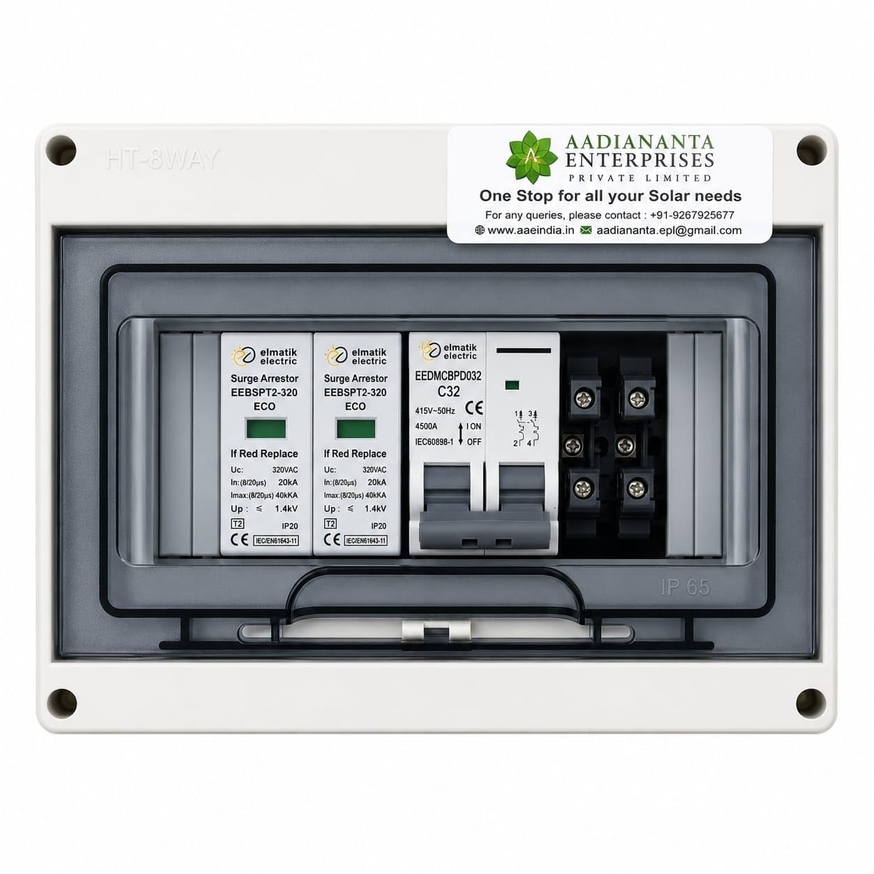 ACDB Single Phase with 32A MCB & AC SPD 240V | 1KW-6KW Solar, IP65 Weatherproof, Dual Surge Arrestor, IEC/EN61643-11, HT-8WAY Enclosure-image-14