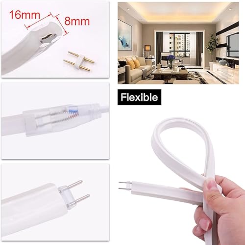 Miniatura 3 de KISUFU Tira de luz LED de neón AC110V 2835 LED de 3.3 pies, tira de luz de silicona flexible impermeable IP65, tira de luz de neón de 0.315 x 0.630