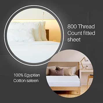 DTEX HOMES 4 FT Fitted Bed Sheets Deep Pocket Single Bed 30 cm 12 Inch Deep - 100% Pure Egyptian Cotton 800 Thread count Sateen Super Soft Hotel Quality Bedding, 4FT Small Double - White