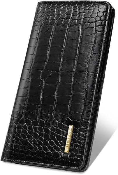 Wallet Women Bifold Faux Crocodile Leather Minimalist Slim Thin Long Wallets RFID Blocking Credit Cards Holder Purse with Back Zipper Coin Pocket for Women and Men,Black