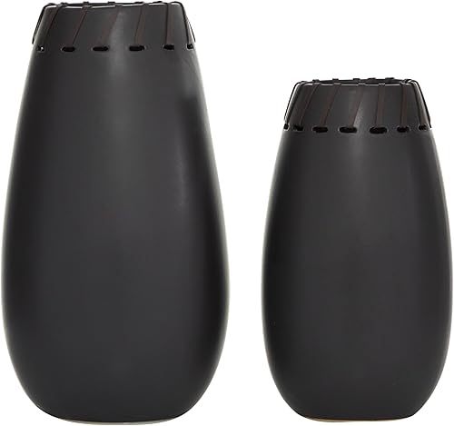 Deco 79 Jarrón con textura de rayas de cerámica, 5 "x 5" x 23 ", blanco