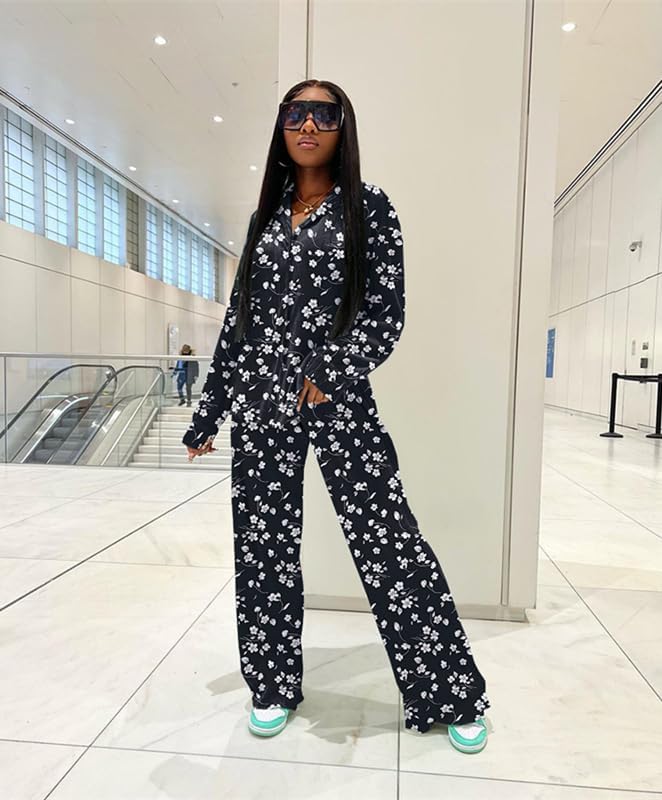 kaimimei Casual 2 Piece Outfit for Women - Linen Long Sleeve Button Down Shirt + Flare Pleated Wide Leg Pants Sets Streetwear - Image 5