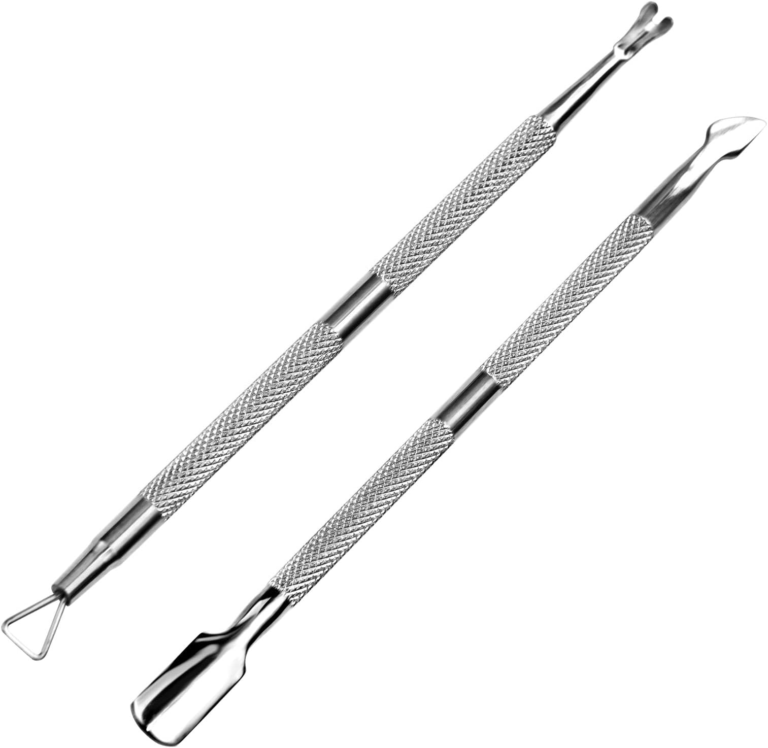 HIFAU 2PCS Premium Cuticle Pusher and Cutter Manicure Tools Set, Professional Stainless Steel, Cuticle Pusher Peeler, Triangle Nail Polish Remover Trimmer for Fingernail and Toenail