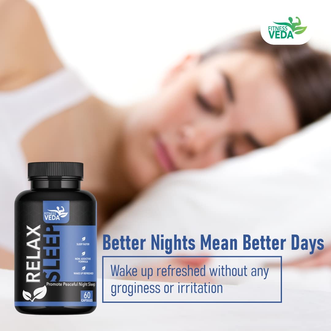 FITNESS VEDA Relax Sleep - 60 Capsule| Natural Sleep Support Capsules| Promotes Relaxation, Stress Relief & Better Sleep Quality | Wake Up Refreshed & Energized | Gentle & Non-Addictive | Ayurvedic Sleeping Pills For Men & Women — Amazon image 6