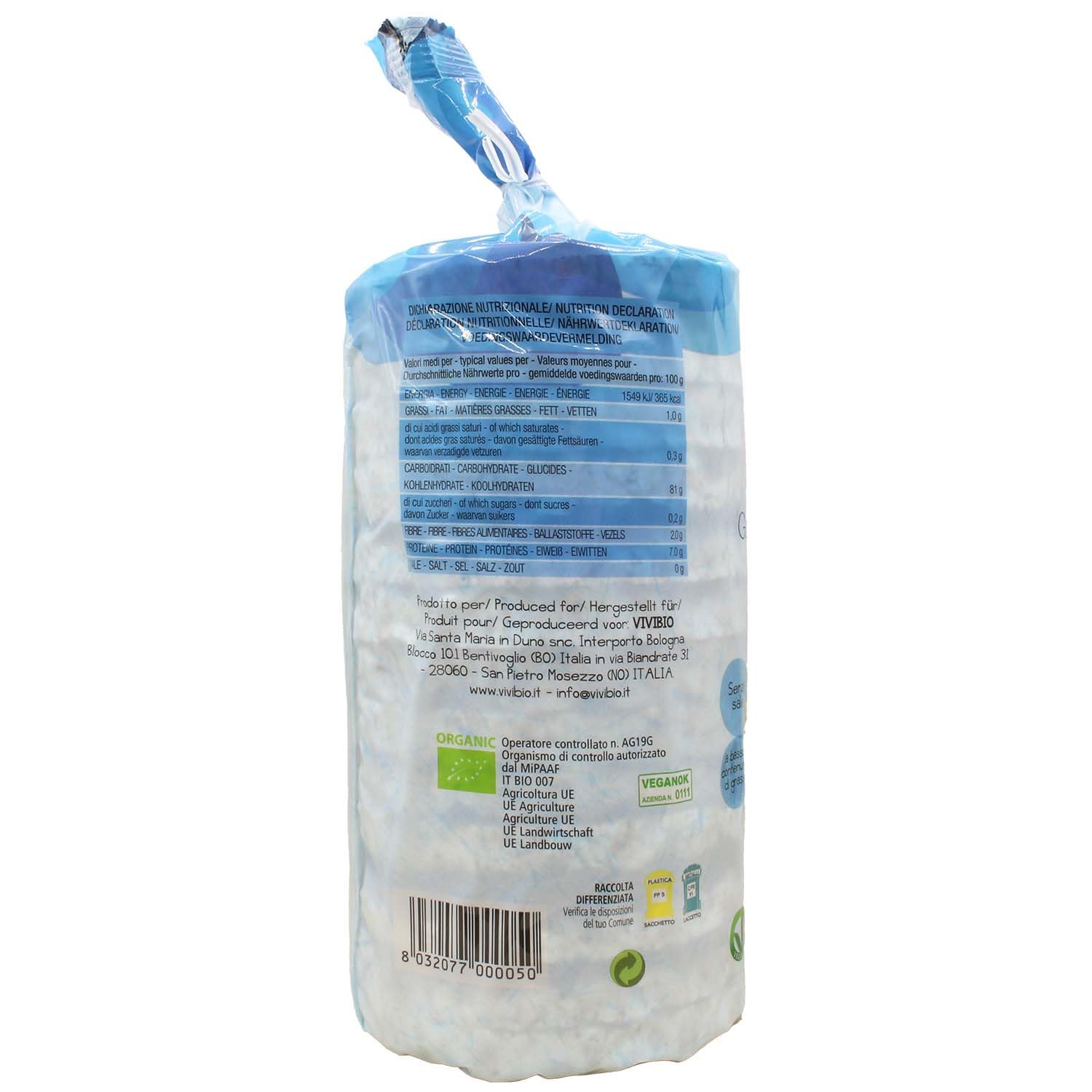 Vivibio, Gallette di riso integrale bio, senza glutine, 100g