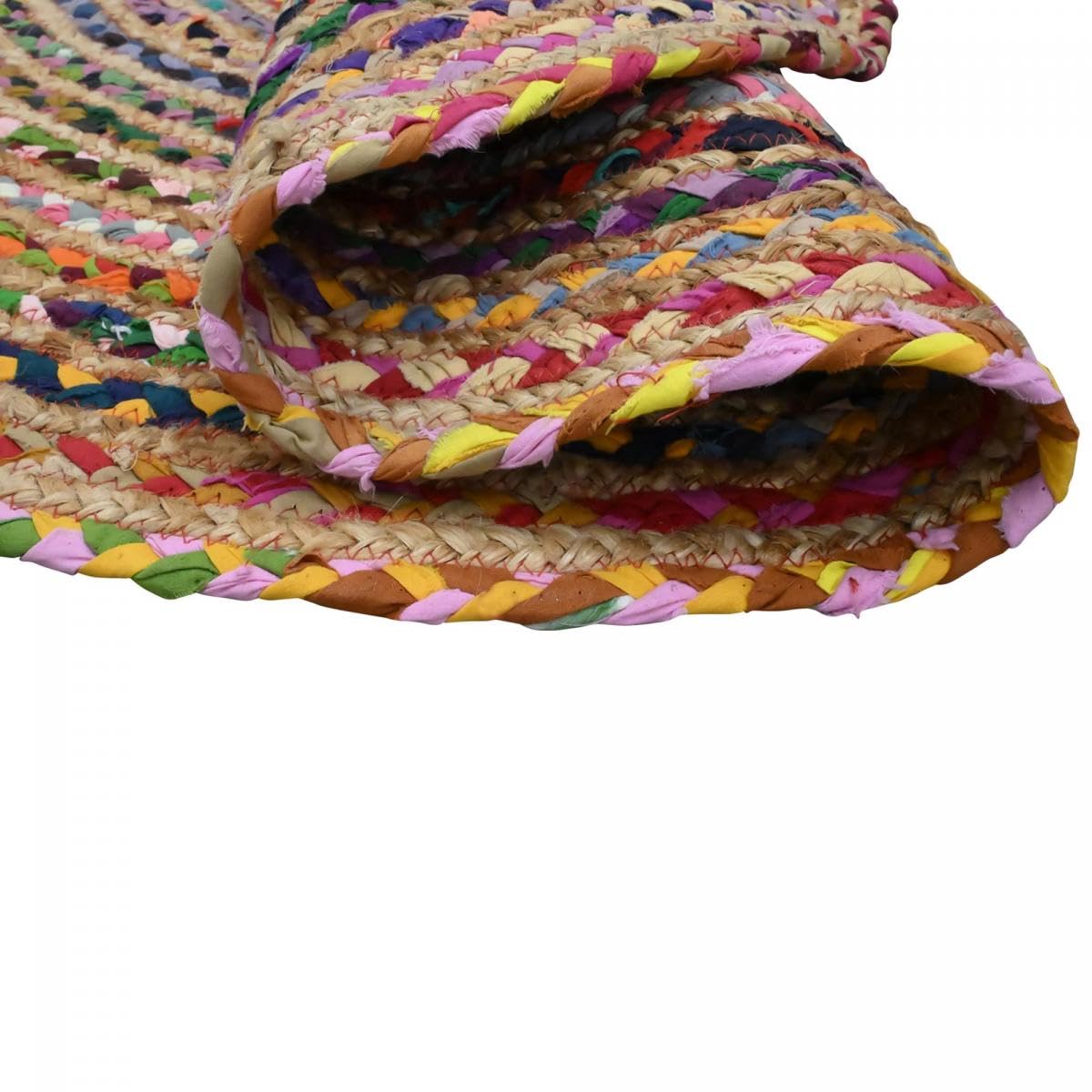 IMPALO UnAmourDeTapis Tapis Rond, Ø 80 Cm, Jute Naturelle, Motif Spirale Tressée Kilim Artisanal, Rouge, Jaune, Crème, Forme Circulaire Élégante pour Entrée, 13803
