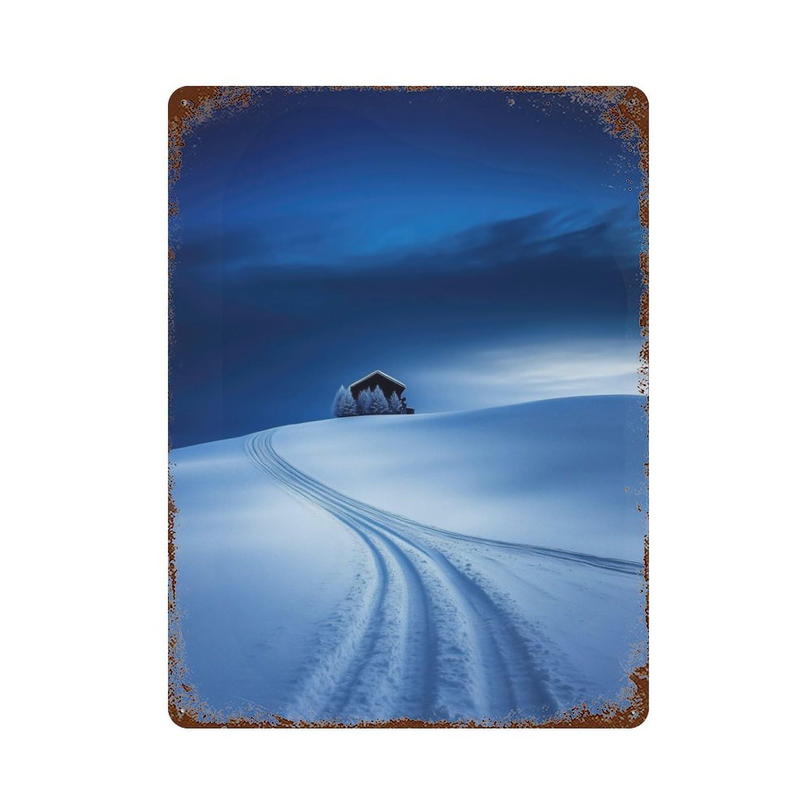 Garage Style Snowy Cabin Landscape Rusty Metal Tin Sign 15.7"x11.8", Industrial Home Decor for Bar And Workshop