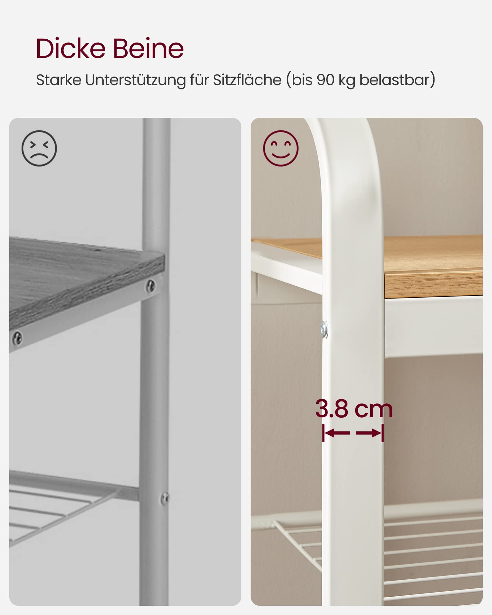 VASAGLE Garderobenständer, Garderobe, mit Schuhbank, 4-in-1 Design, 9 abnehmbare Haken, Kleiderstange, Eingangsbereich, Flur, 33,7 x 72 x 183 cm, modern, eichenfarben-weiß HSR40W