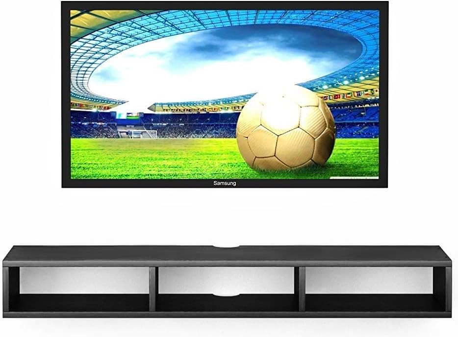 Image of Dime Store Wooden Wall Mounted Floating TV Stand /TV Entertainment Unit /TV Cabinet with Rack for Set Top Box & Decorative Objects /TV Stand for Living Room (Black, 32x5x8 inch)