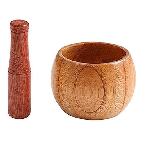 Mantouxixi Juego de cuencos de madera y mortero de guacamole para ajo pimienta picadora trituradora molcajete mezcla herramienta de cocina madera