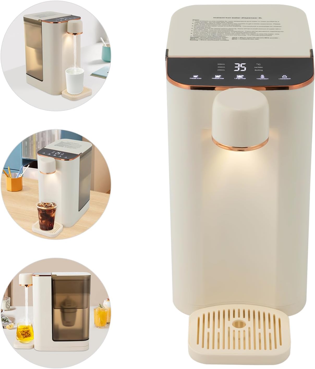 Instant Hot Water Dispenser - 3s Rapid Heating, 5 Adjustable Temperatures, Child Safety Locks, Night Light, 0.79Gal Electric Kettle for Home, Office, Coffee Shops - 3 Volume Settings