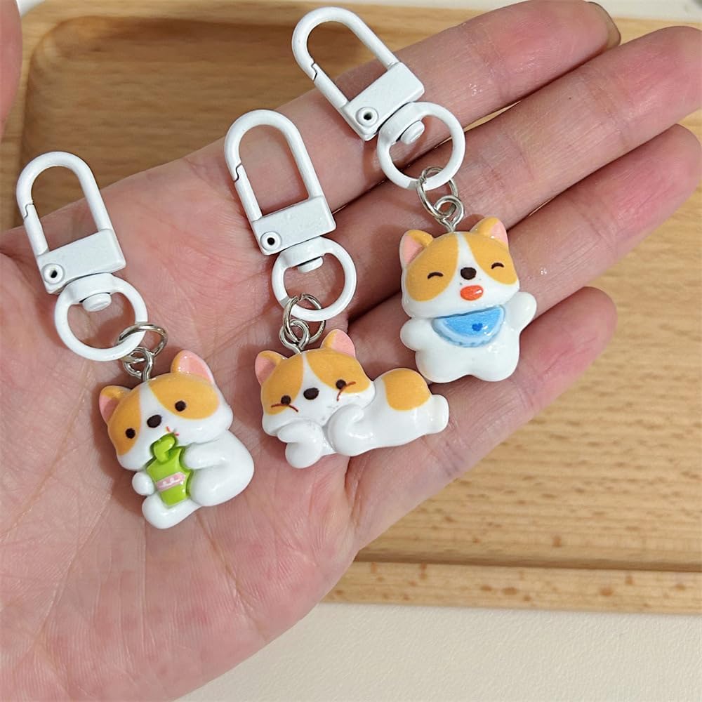 5 Pcs So Fun Puppy Keychains Women Lovely Purse Charm Resin Corgi Dog Bag Charms Cute Auto Metal White Keyrings Teens Anime Key Ring Cute Zipper Charm - Image 3