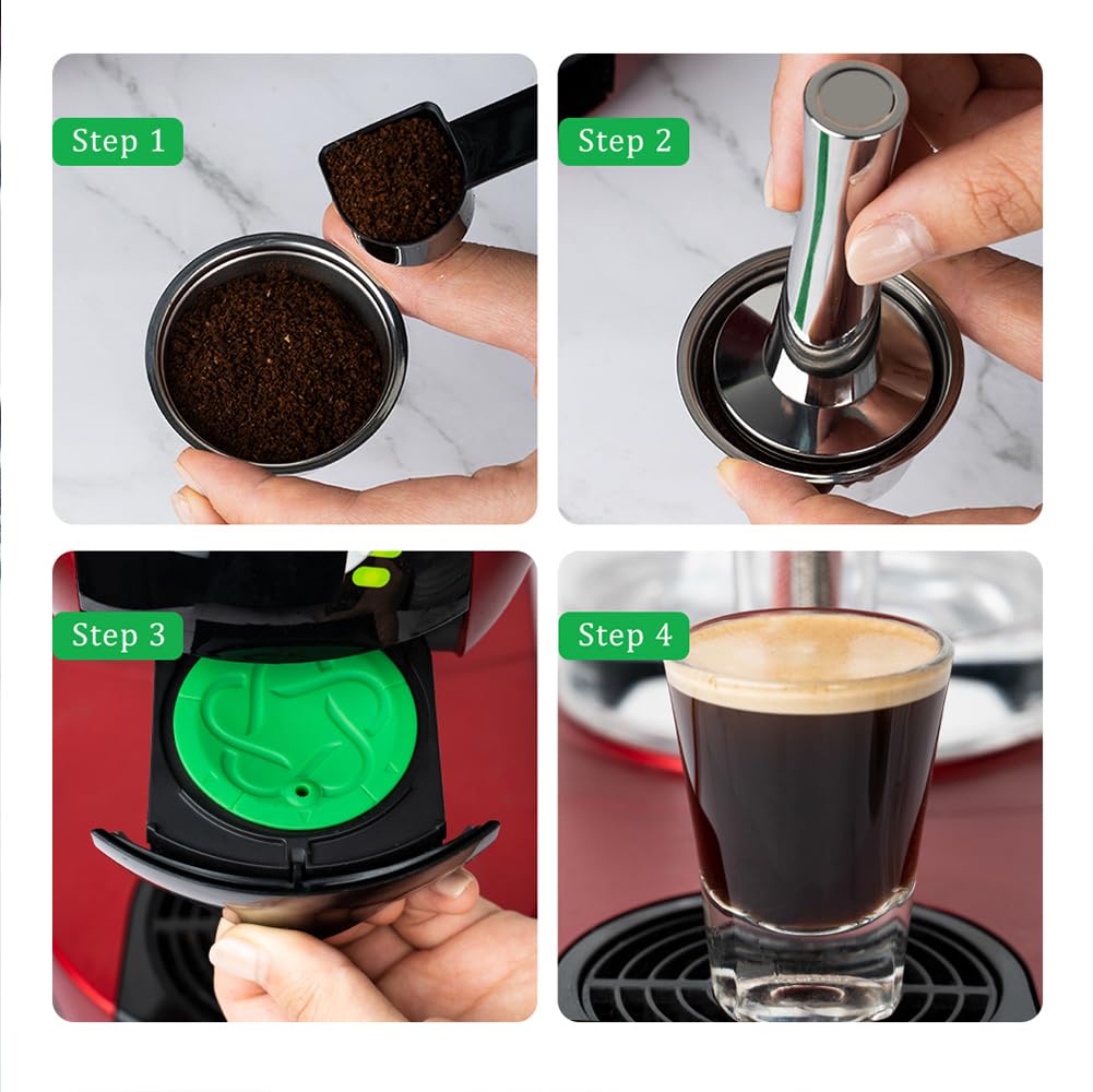 Capsula di caffè riutilizzabile in acciaio inox per Dolce Gusto Piccolo XS, capsula di caffè ricaricabile compatibile con DolceGusto, 1 capsula 1 tamper