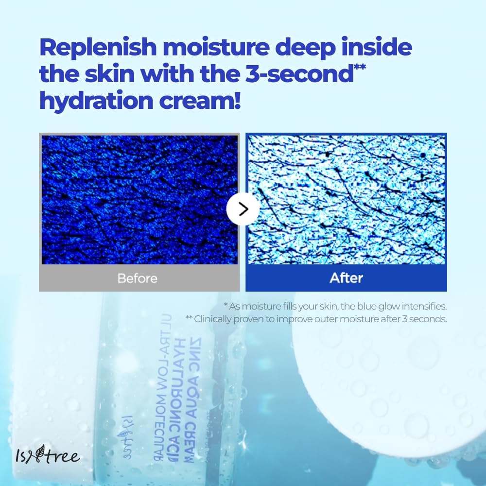 IsNtree Ultra-Low Molecular Hyaluronic Acid Zinc Aqua Cream 80ml, 2.71 fl oz | Pore Care | Cooling Effect | Hydrating Face Moisturizer 2