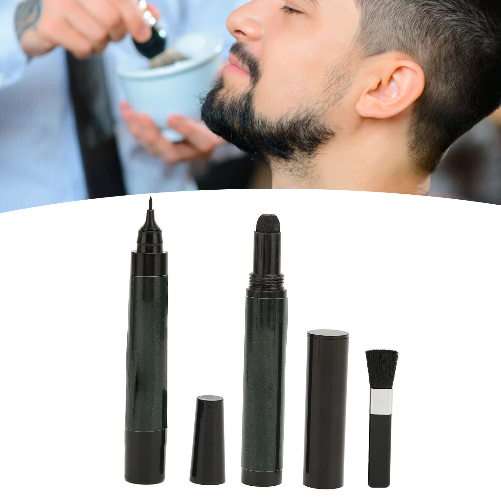 Matita per Barba Filler per Uomo Penna per Barba Impermeabile e Spazzola per Barba Copertura a Lunga Durata Finitura Naturale, Forma di Riparazione dei Baffi Maschili ()