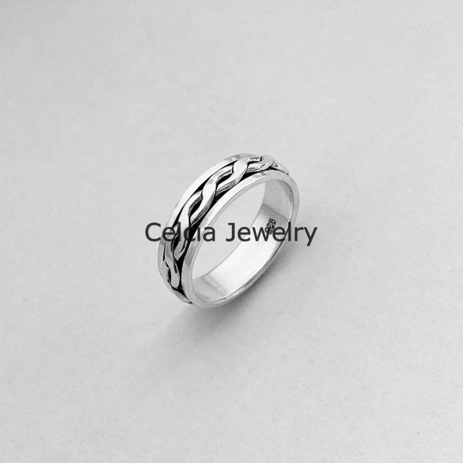 925 Sterling Silver Unisex intrecciato Spinner Ring, Ansia Anello, Anello d'argento, Boho Bohemian Ring, Anello minimalista, Regali per la festa della mamma, Anello Mens unico