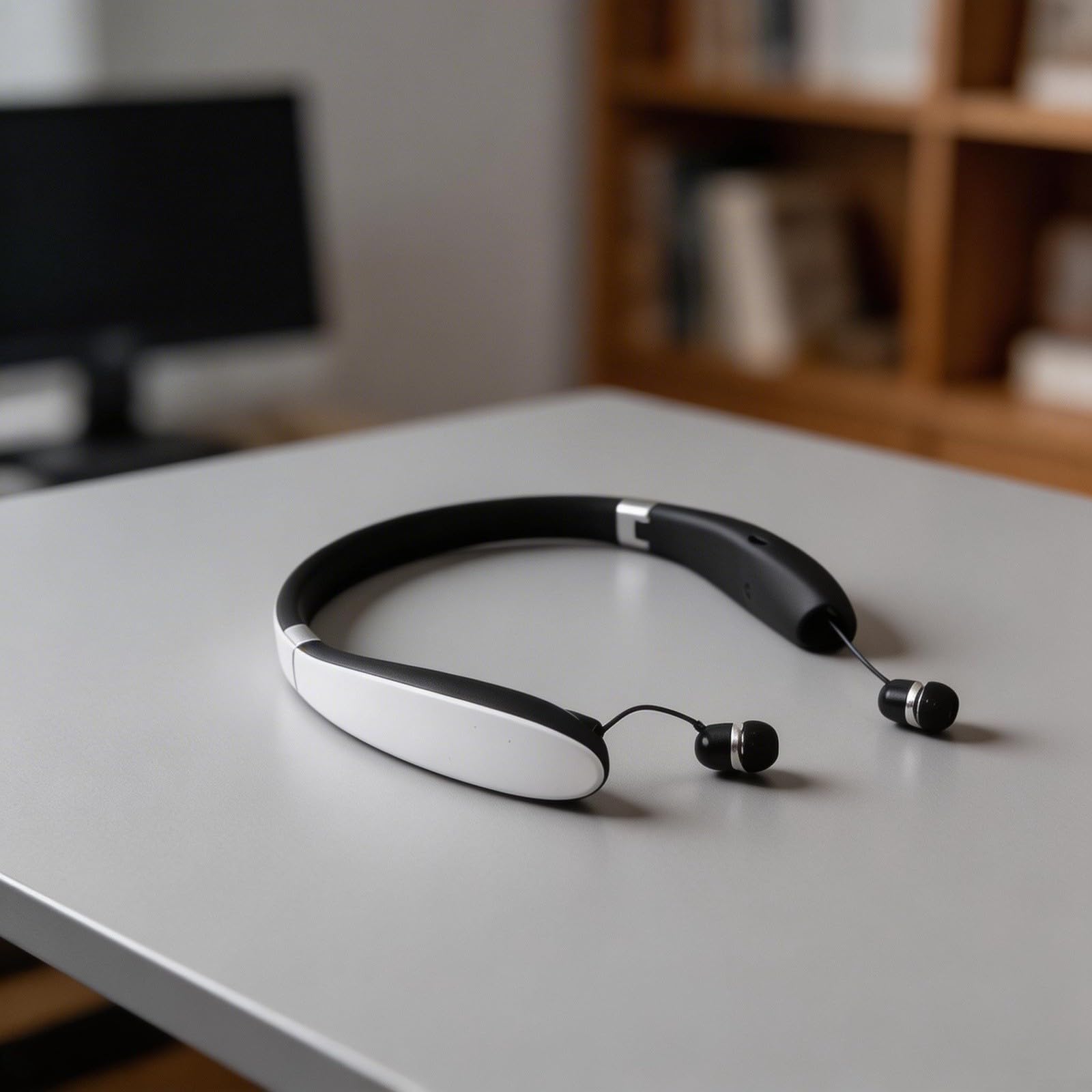 Auricolari sportivi wireless con archetto da collo, struttura pieghevole, riduzione delle chiamate, per jogging, ciclismo, attività all'aperto, impermeabili (bianco)