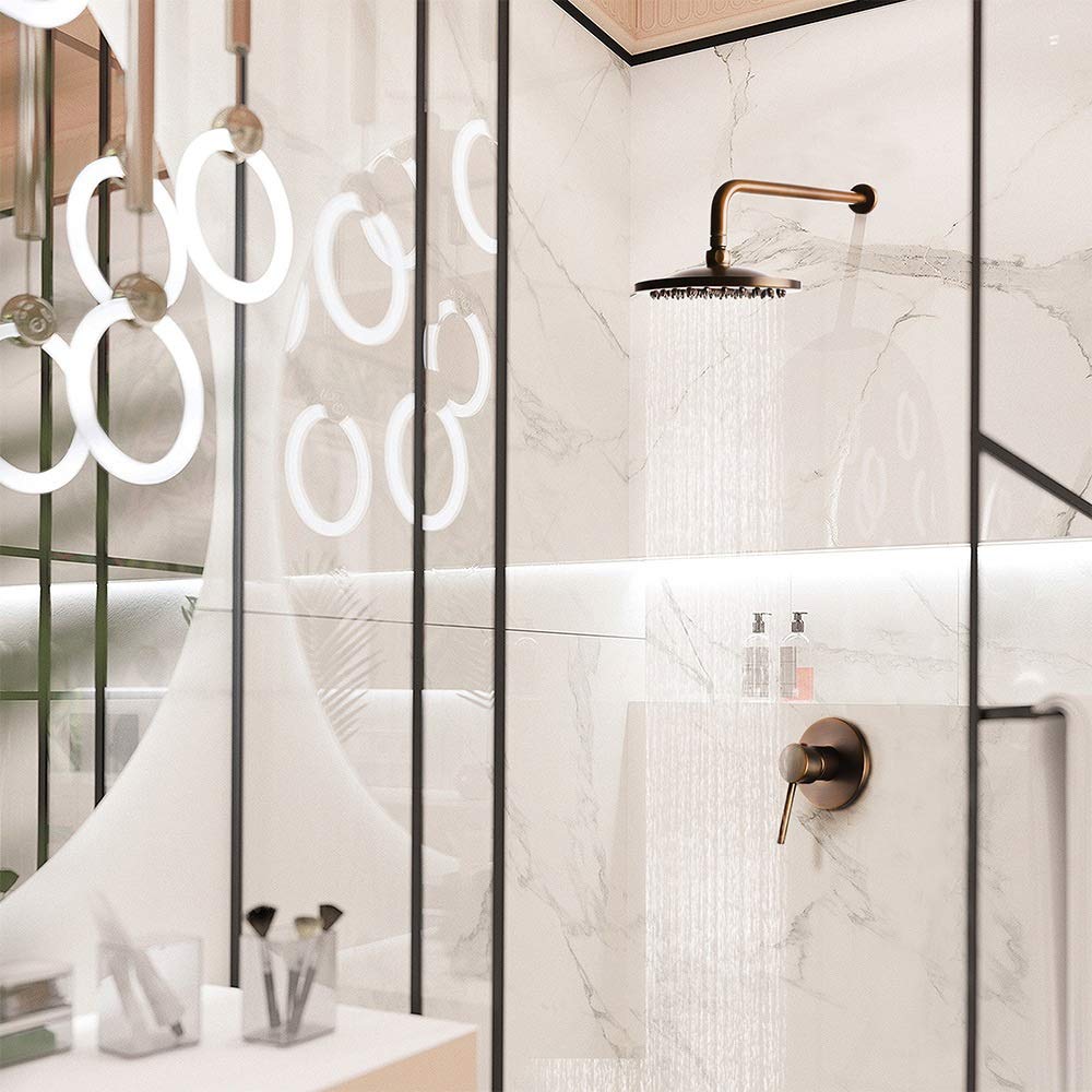 Kit douche antique cuivre dissimulé pour rénover une salle de bain de maison ancienne