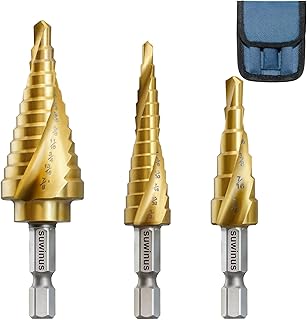 HSS Step Drill Bit 3-Piece Set Titanium Coated Spiral Grooved Step Drill Bit High-Speed Steel Step Drill Bit for for Sheet Aluminium Metal Wood Hole Drilling HSS Multi Size Hole Stepped Up Unibit for DIY Lovers 31 Step Sizes in One Kit