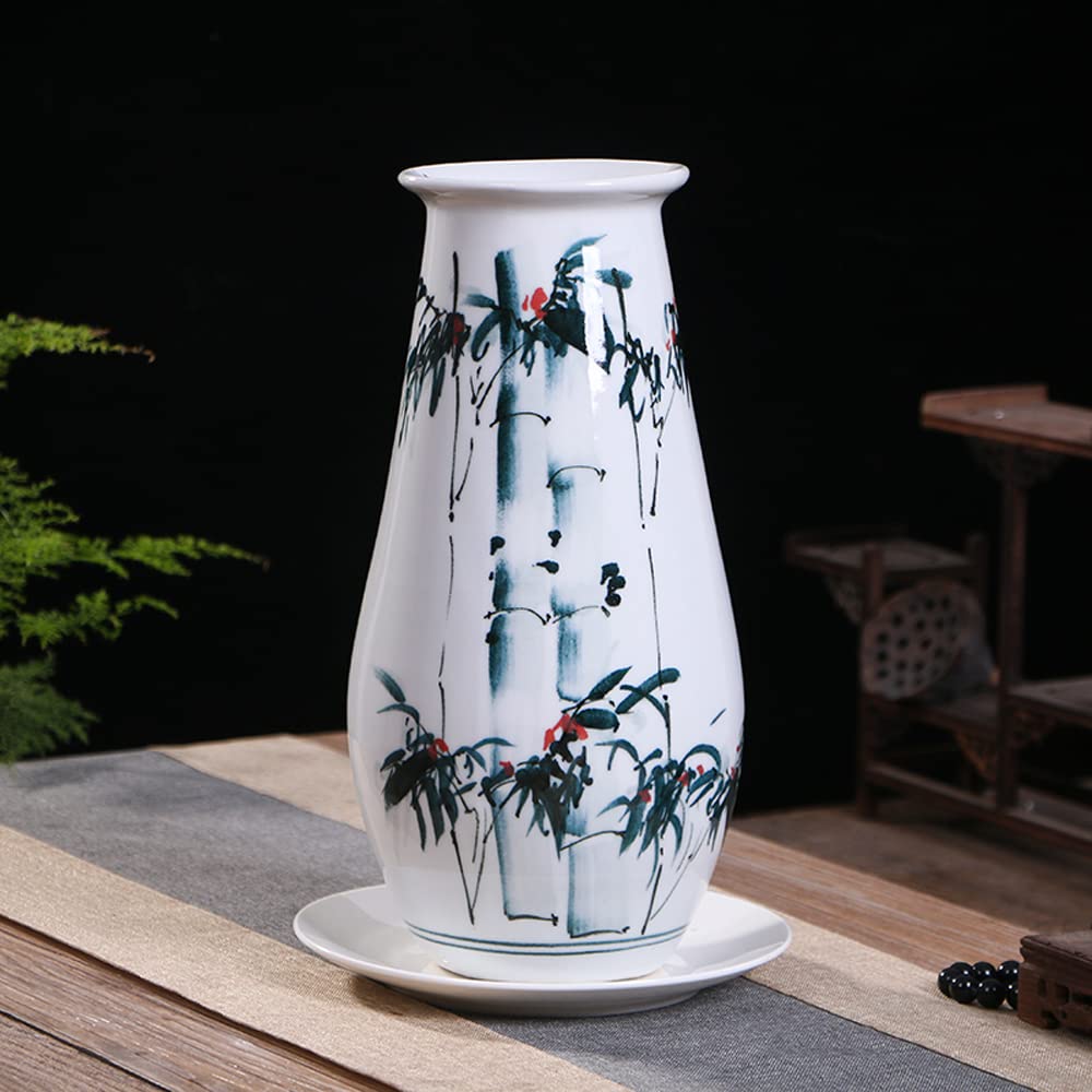 SWENEEN Ceramic Flower Pot Jingdezhen Hand Painted Blue And White Porcelain Orchid Desktop High Waist Chinoiserie Flower Plant Vase Tree Pot With Tray,