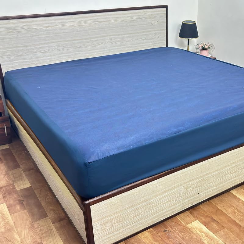 Image of Premium 100 Percent Waterproof Mattress Protector with Elastic Non-Woven | Hypoallergenic Mattress Cover Soft Elastic Bed Protector for Single Size Bed 48x72 Inch Fit On 10 Inch 4X6 Feet, Navy Blue