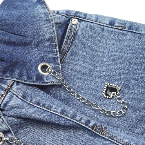 KIDSCOOL SPACE Flounced Girls Wide-Leg Stretch Denim Pants, 5-14T Ribbed Elastic Waist with Chain Jeans4