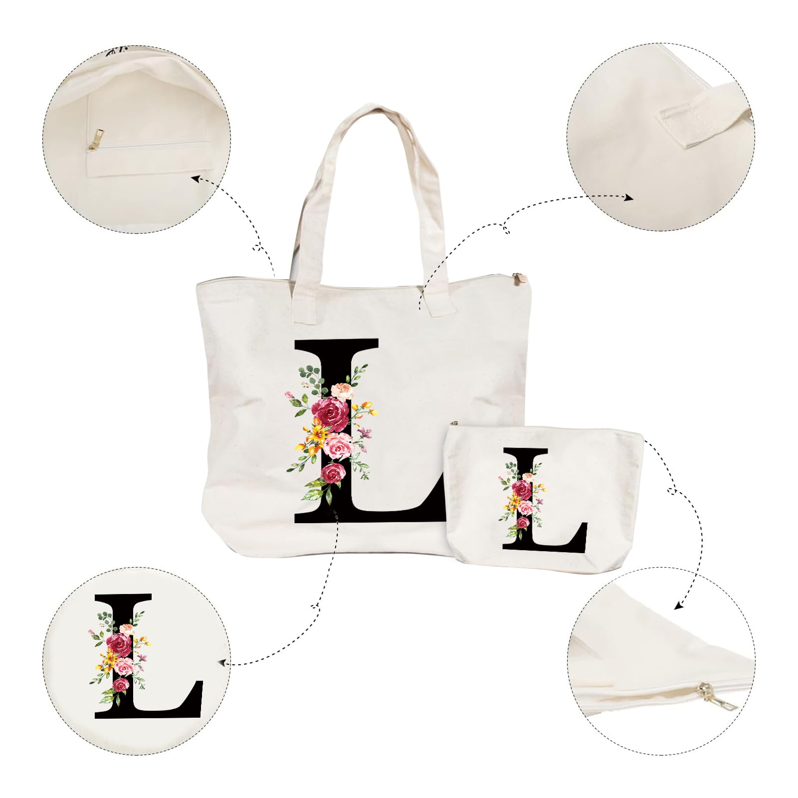 Borsa Di Tela Personalizzata Con Iniziali – Tote Bag In Cotone Per Donna – Shopper Riutilizzabile 35x40 Cm – Regalo Eco-friendly - 3