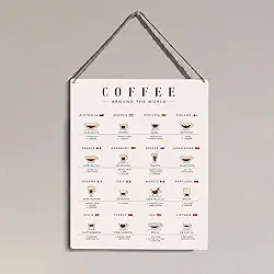 Presentes para amantes de café, decoração de parede rústica para casa, cozinha, escritório, café, bar, decoração de casa, presentes de aniversário para mulheres, homens, amigos, café ao redor do mundo