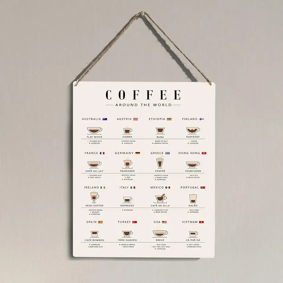 Presentes para amantes de café, decoração de parede rústica para casa, cozinha, escritório, café, bar, decoração de casa, presentes de aniversário para mulheres, homens, amigos, café ao redor do mundo