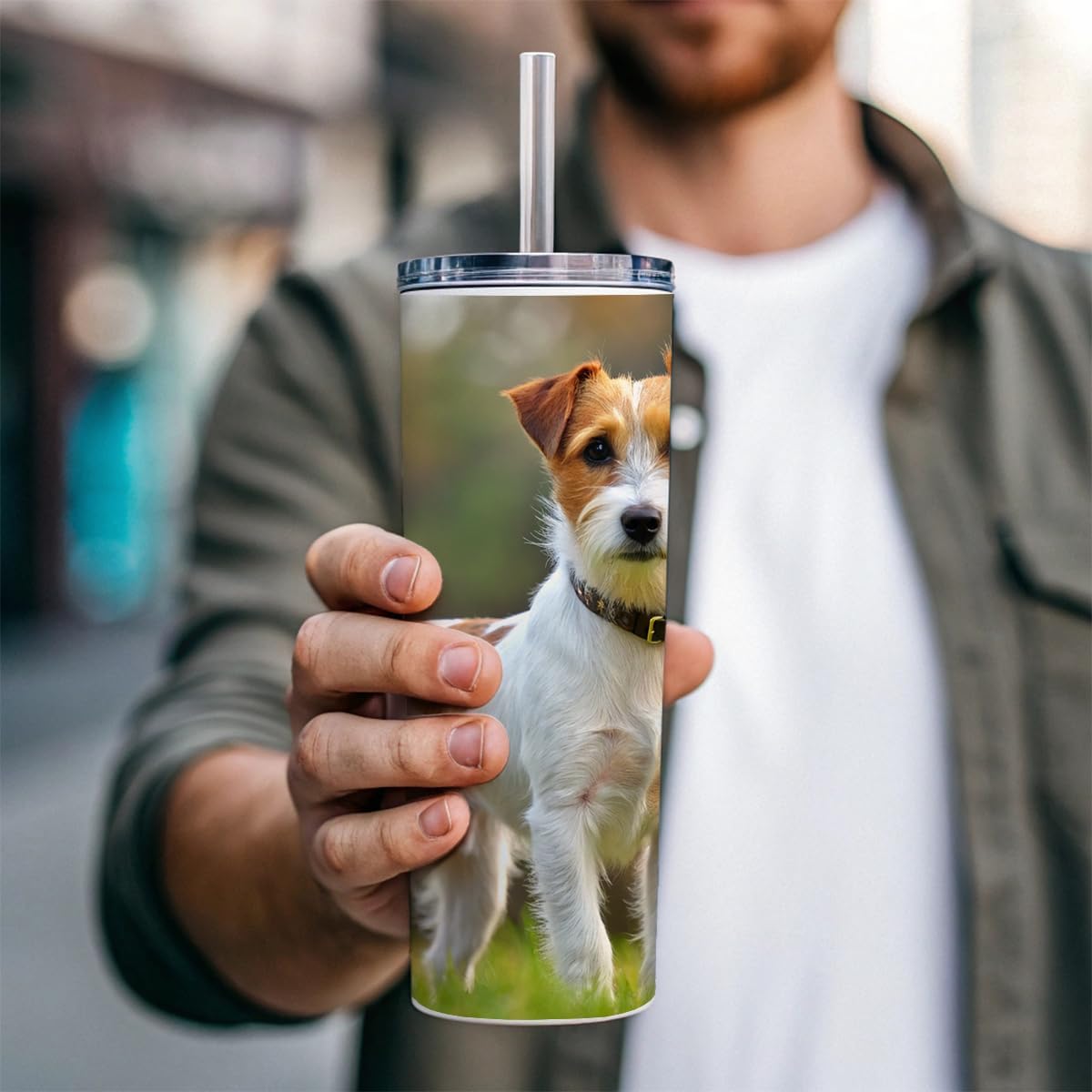 I Love My Parson Russell Terrier Dog Heart Skinny Tumbler 20oz with Straw Insulated Water Bottle Gift