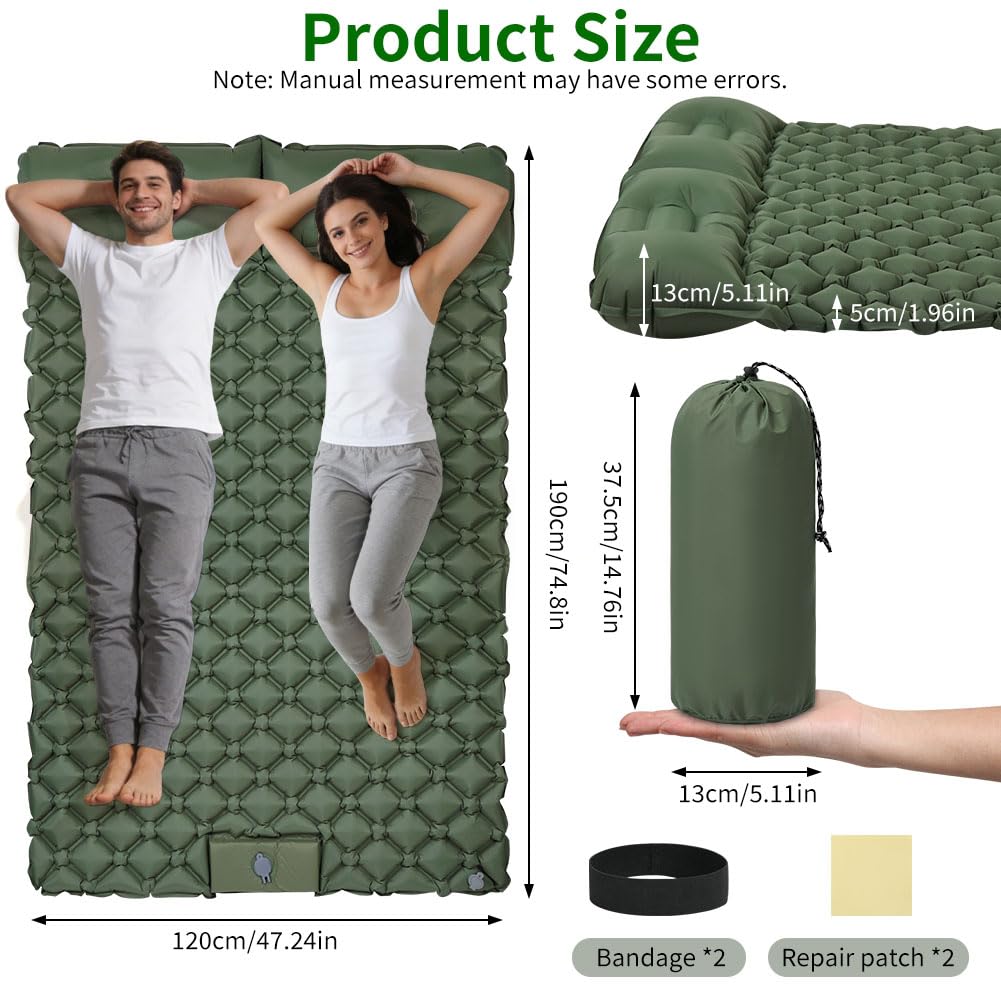 AUYAO Inflatable Camping Mattress, 190 x 120 x 5 cm Portable Self-inflating Mattress with Pillow and Built-In Foot Pump, Sleeping Mat Mattress Ultra Light Waterproof for Tent Trekking Travel - 2