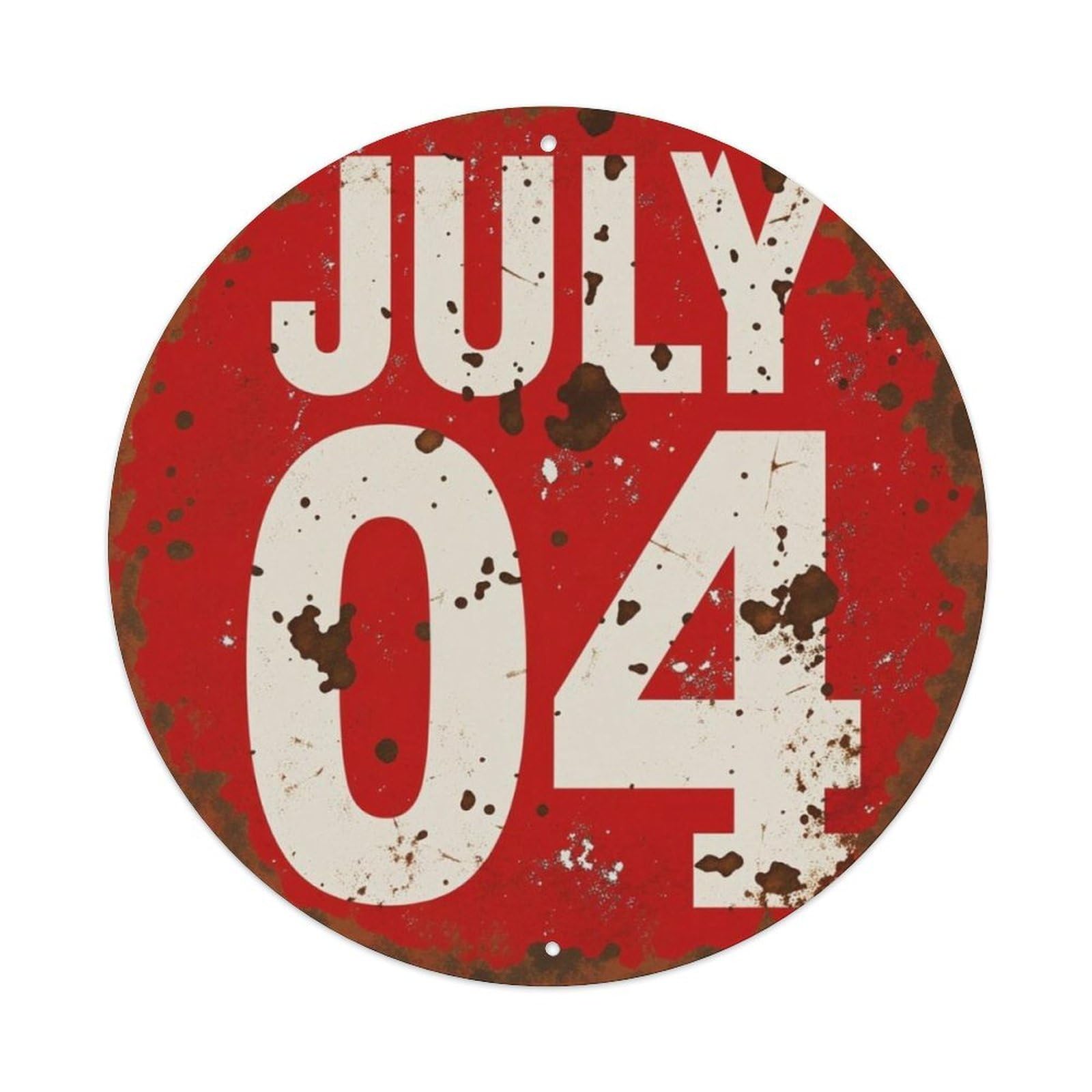 July 4th Independence Day Vintage Round Decor Sign Vintage Aluminium Metal Sign, Retro Wall Decor for Home, Bar, Garage & Farmhouse 20x20cm