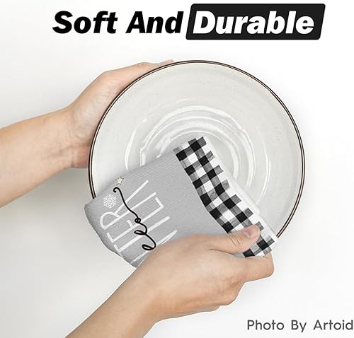 Miniatura 5 de Artoid Mode Juego de 2 toallas de cocina de invierno con diseño de muñeco de nieve con diseño de muñeco de nieve de búfalo, 18 x 26 pulgadas,