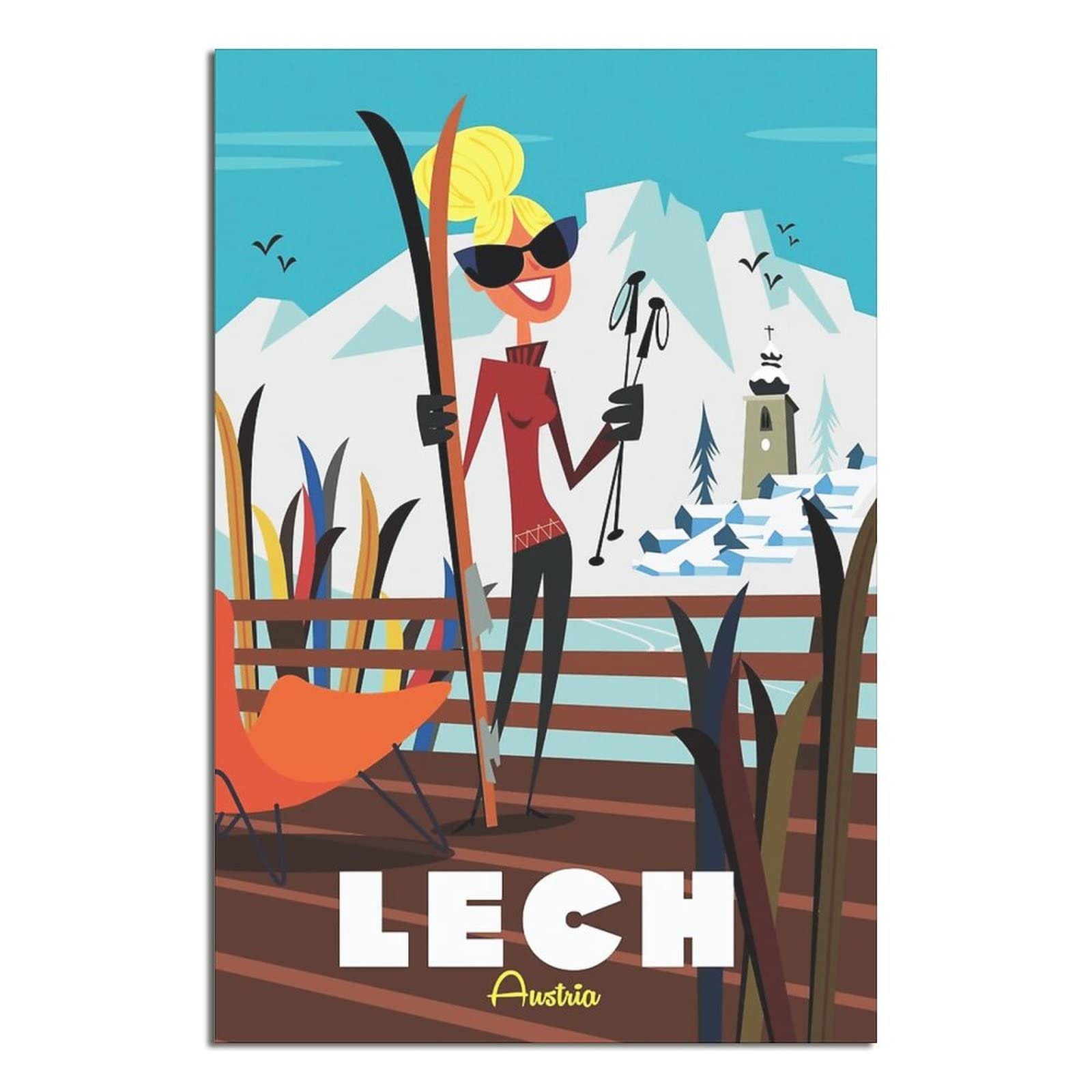 Nmnm Unframe-Style Lech Austria Ski Vintage Travel Poster Canvas Art Wall Decor Poster Picture Print Painting Posters Gift 12X18inchs(30X45cm)