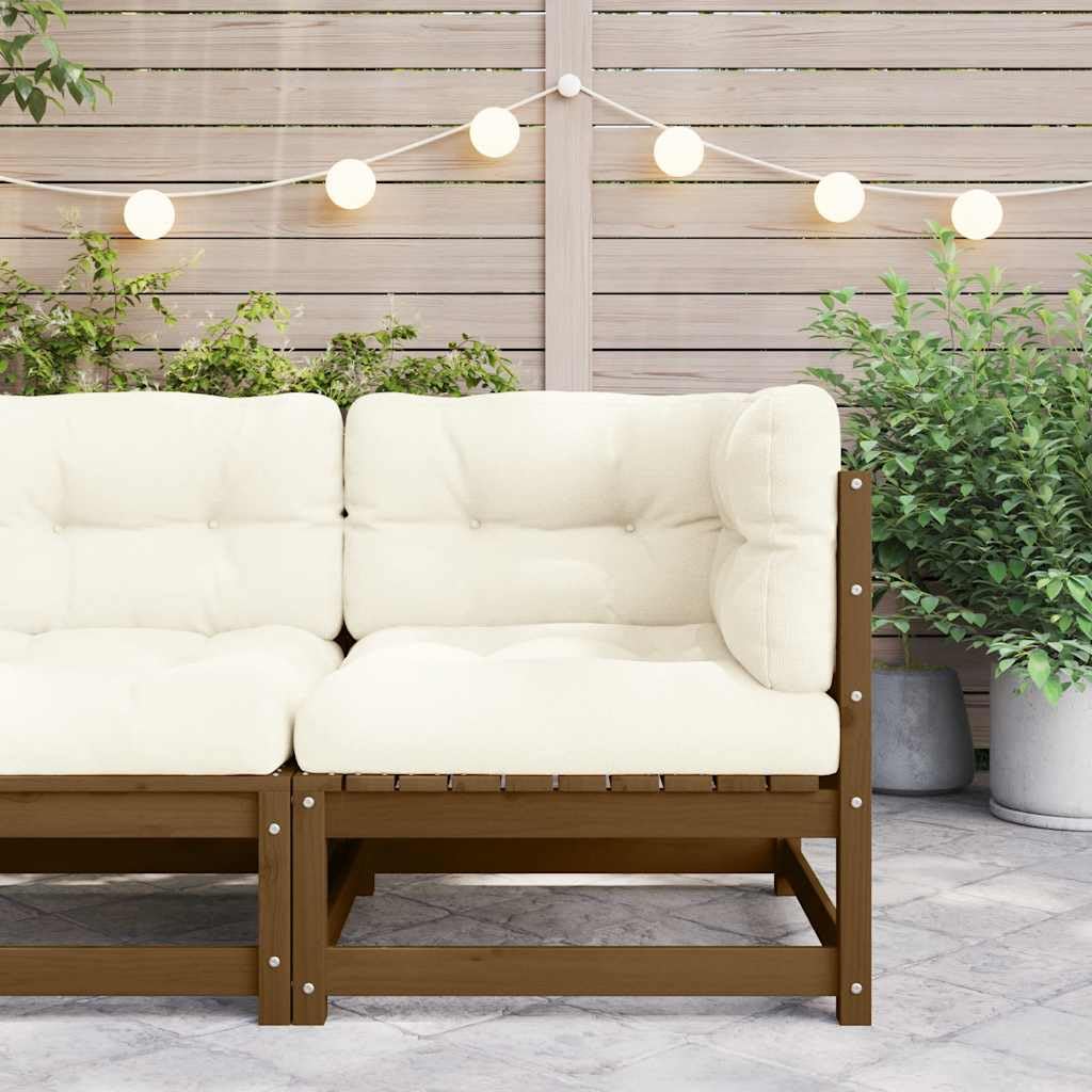 Divano angolare da giardino con cuscino color crema in legno massello di pino, divano angolare modulare per una progettazione flessibile, mobile da esterno robusto e stabile con comodi cuscini