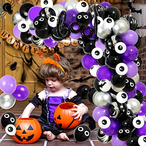 Halloween Balloon Garland Arch Kit - 144Pcs Black Purple Silver Skull Eyeball Halloween Balloons And Boo Foil Balloon For Indoor Outdoor Halloween Party Decorations #TOP5
