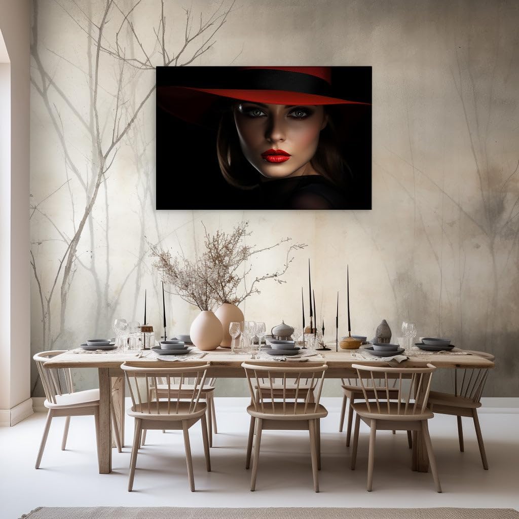 Canvas for Living room. Mysterious Elegance in Monochrome: A Study in Red and Green Against the Night, 27 x 18 inch Canvas Wall Art - Ready to Hang - 69x46 cm (27x18 inch)