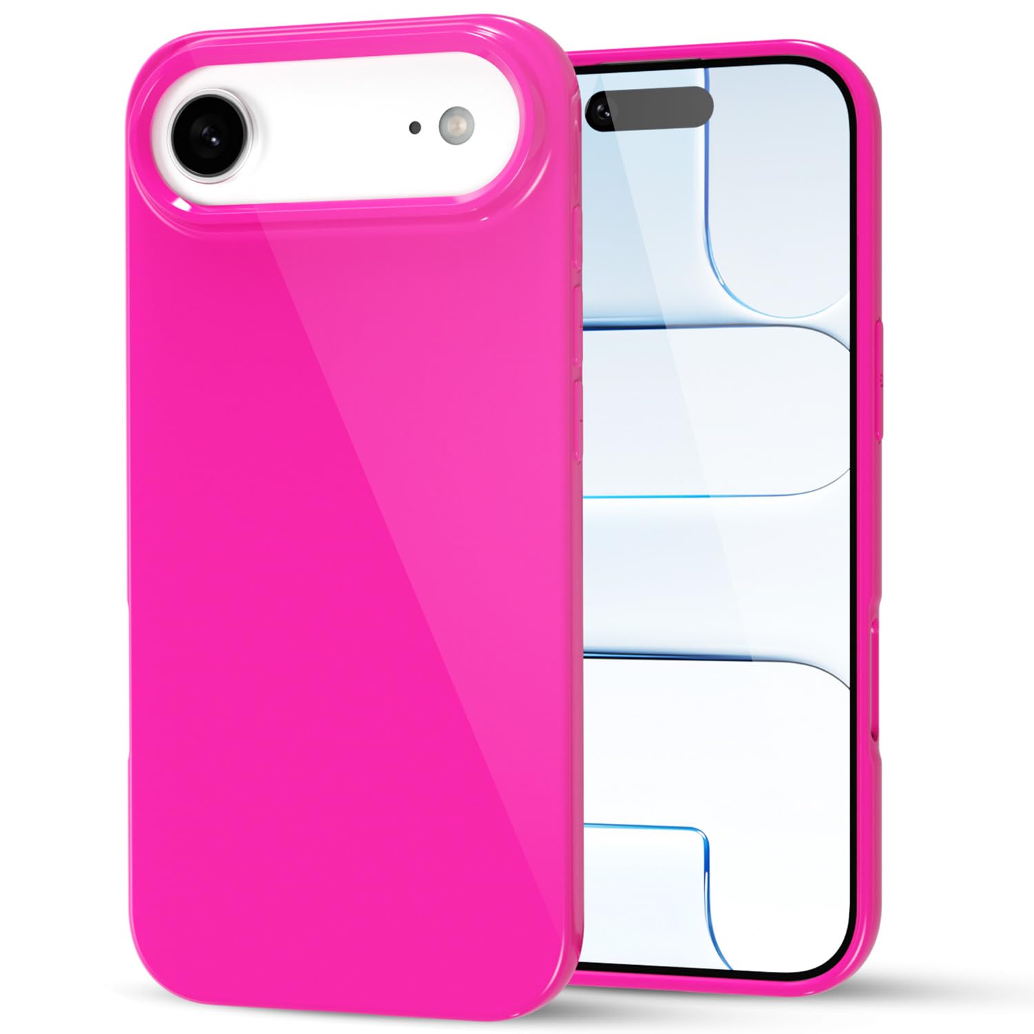 for iPhone 17 Air Phone Case Liquid Silicone, Cute Girly Thin Ultra Slim Jelly Soft Rubber Gel Protective Glossy Hard Plastic Case, Plain Solid Color Cover for Women Girl, Neon Hot Pink